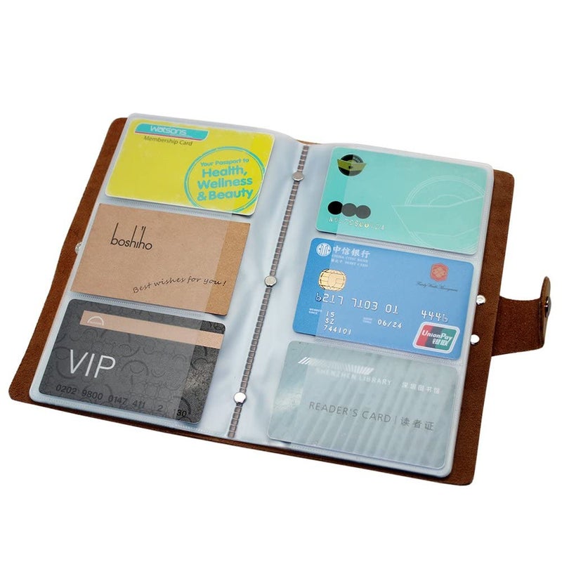 boshiho Leather Credit Card Holder Business ID Card Case Book Style 90 Count Name Card Holder Book (Brown) - Image 2